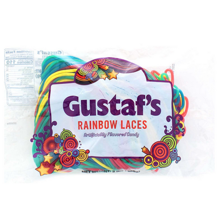 Gustaf's Rainbow Laces Licorice, 2-Pound Bag Multi Flavored Strawberry - Apple - Blue Raspberry and Tutti-Frutti