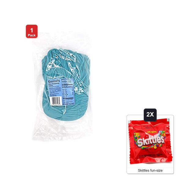 Gustafs Blue Raspberry Licorice Laces, 1 Bag, 2 lb, with 2 Skittles Fun Size