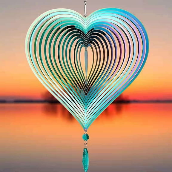 Gustamucho Rainbow heart Wind Spinners, hanging Wind Sculpture and Spinner for Yard and Garden Decor, 15.7inch