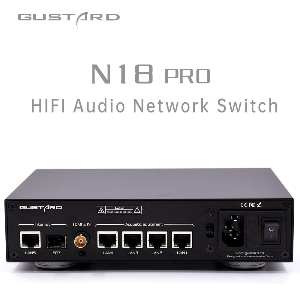 Gustard N18 pro HiFi Audio Network Switch,6-Port,Built-in RJ45/Optical/SFP/port,Ideal for network players/digital turntables/NAS,Black