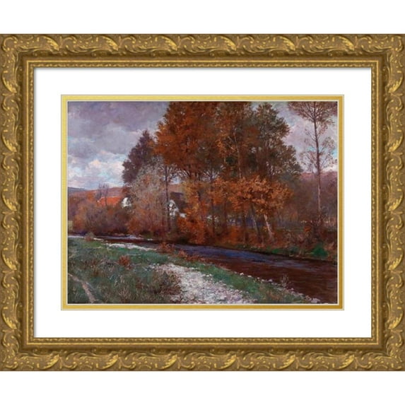 Gustav Bamberger 14x12 Gold Ornate Wood Frame and Double Matted Museum Art Print Titled - On Ther Krems