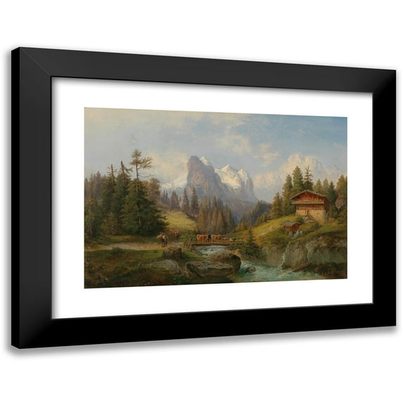 Gustav Barbarini 14x11 Black Modern Framed Museum Art Print Titled - Pastoral Mountain Landscape