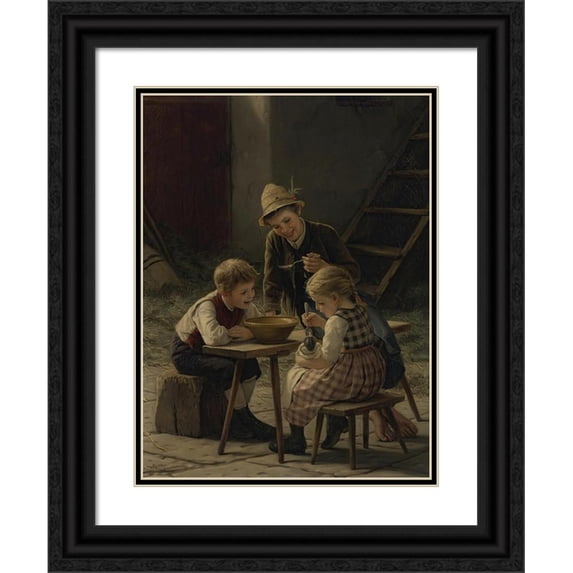 Gustav Igler 19x24 Black Ornate Framed Double Matted Museum Art Print Titled: Baby Doll's Dinner