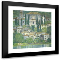 Gustav Klimt 12x12 Black Modern Framed Museum Art Print Titled - Church in Cassone - Landscape with Cypresses