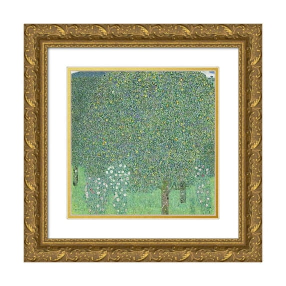 Gustav Klimt 12x12 Gold Ornate Wood Frame and Double Matted Museum Art Print Titled - Rosebushes Under the Trees (circa 1905)