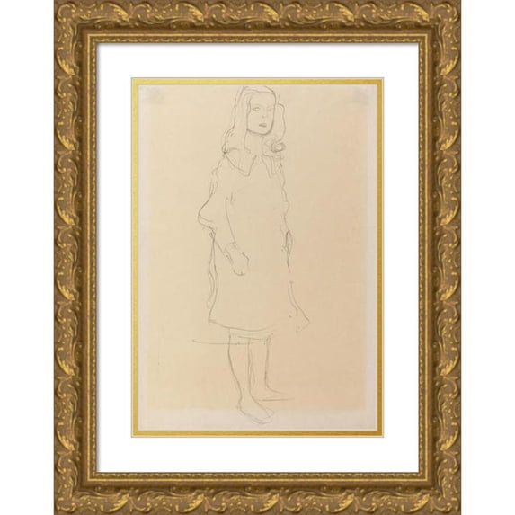Gustav Klimt 13x18 Gold Ornate Wood Frame and Double Matted Museum Art Print Titled - Rotting Primavines, with Coat, Standing (1912-1913)