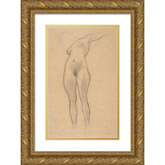 Gustav Klimt 17x24 Gold Ornate Framed and Double Matted Museum Art Print Titled - Floating Woman with Outstretched Arm (Study for ‘Medicine’) (1900-1901)