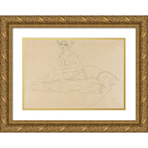Gustav Klimt 18x13 Gold Ornate Wood Frame and Double Matted Museum Art Print Titled - Study of Two Women (Study of Two Women) (1916-17)