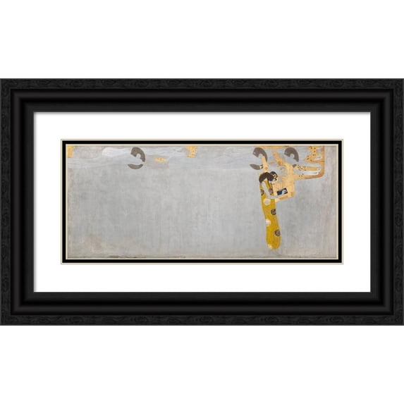 Gustav Klimt 24x12 Black Ornate Framed Double Matted Museum Art Print Titled: Beethovenfries; ‘The Longing for Happiness Finds Still in Poetry’ (Tafel 7, Right Long Wall) (1901)