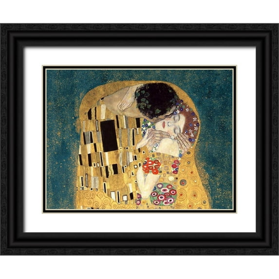 Gustav, Klimt 24x19 Black Ornate Wood Framed with Double Matting Museum Art Print Titled - The Kiss, detail (Blue variation)