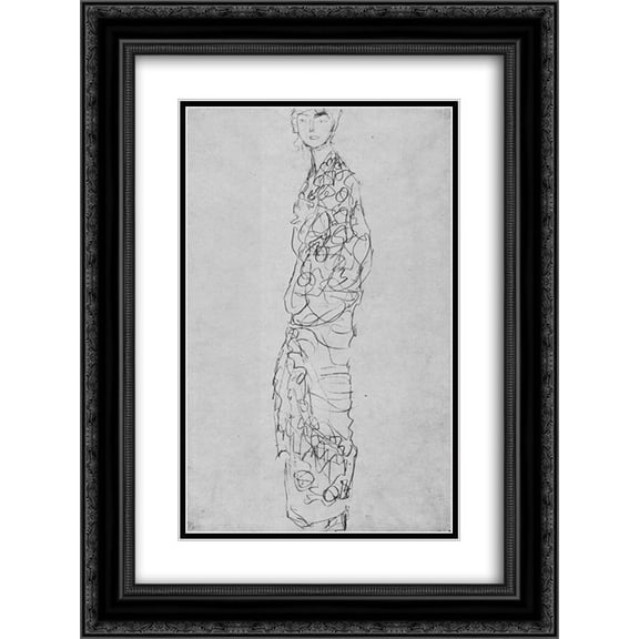 Gustav Klimt 2x Matted 18x24 Black Ornate Framed Art Print 'Standing Woman in Kimono (Dame im Kimono)'