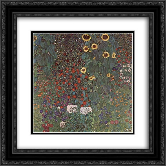 Gustav Klimt 2x Matted 20x20 Black Ornate Framed Art Print 'Country Garden with Sunflowers'