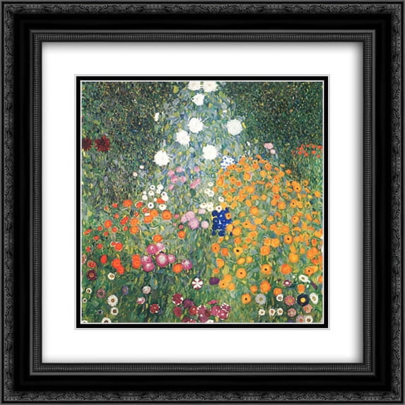 Gustav Klimt 2x Matted 20x20 Black Ornate Framed Art Print 'Flower Garden'