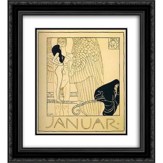 Gustav Klimt 2x Matted 20x22 Black Ornate Framed Art Print 'Januar'