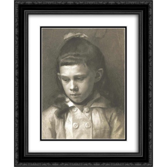 Gustav Klimt 2x Matted 20x24 Black Ornate Framed Art Print 'Portrait of a Girl, Head Slightly Turned Left'