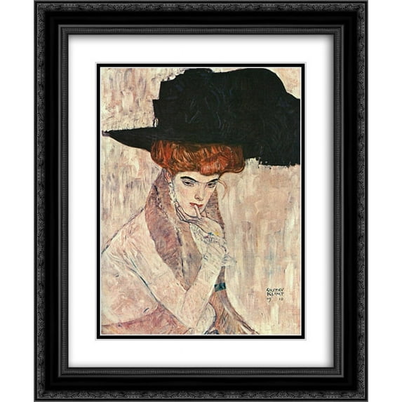 Gustav Klimt 2x Matted 20x24 Black Ornate Framed Art Print 'The Black Feather Hat'