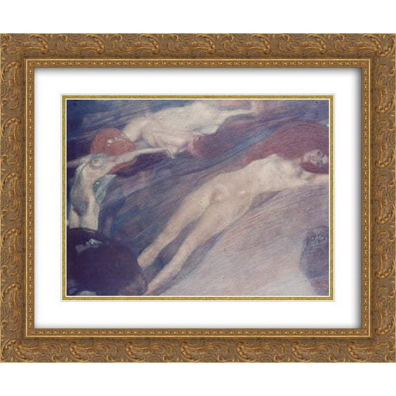 Gustav Klimt 2x Matted 24x20 Gold Ornate Framed Art Print 'Bewegte Wasser'