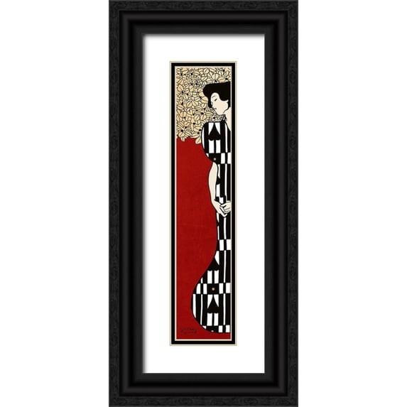 Gustav, Klimt 6x14 Black Ornate Wood Framed with Double Matting Museum Art Print Titled - Woman and Tree II (Red)