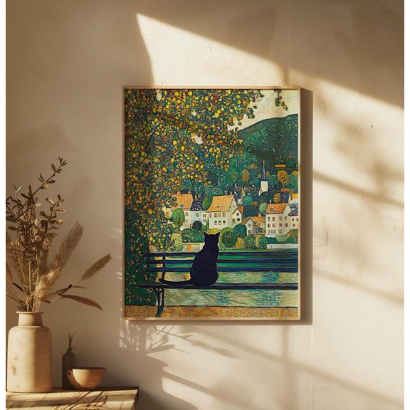 Gustav Klimt Art Print, Klimt Inspired Black Cat Print, Black Cat Art Klimt Wall Art, Modern Wall Decor, 12x18 UNFRAMED