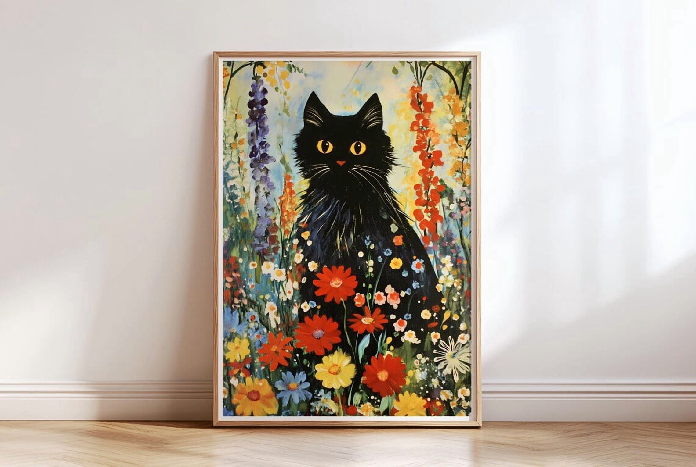Gustav Klimt Black Cat Art Poster style Garden Meadow Poster, Unframed ...