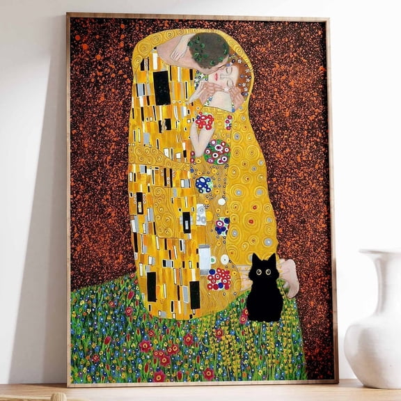 Gustav Klimt Cat Art Print The Kiss Feline Poster Home Decor Office Wall Art