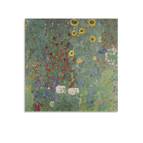 Gustav Klimt FARM GARDEN WITH SUNFLOWERSjpg Picture Print Wall Art Poster Painting Canvas Posters Artworks Gift Room Aesthetic 24x24inch(60x60cm)