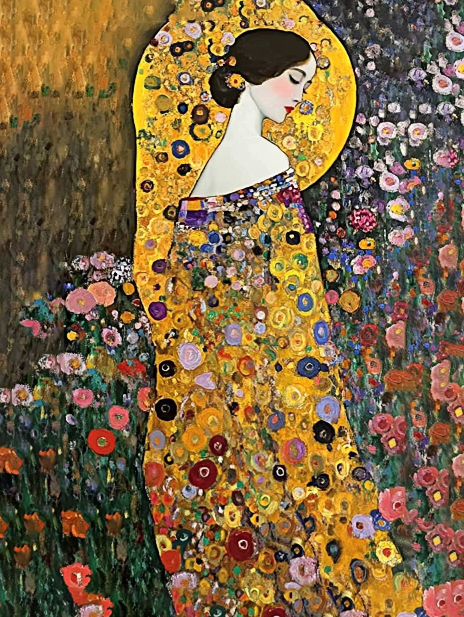 Gustav Klimt Floral Woman Canvas Wall Art，Perfect for Living Room