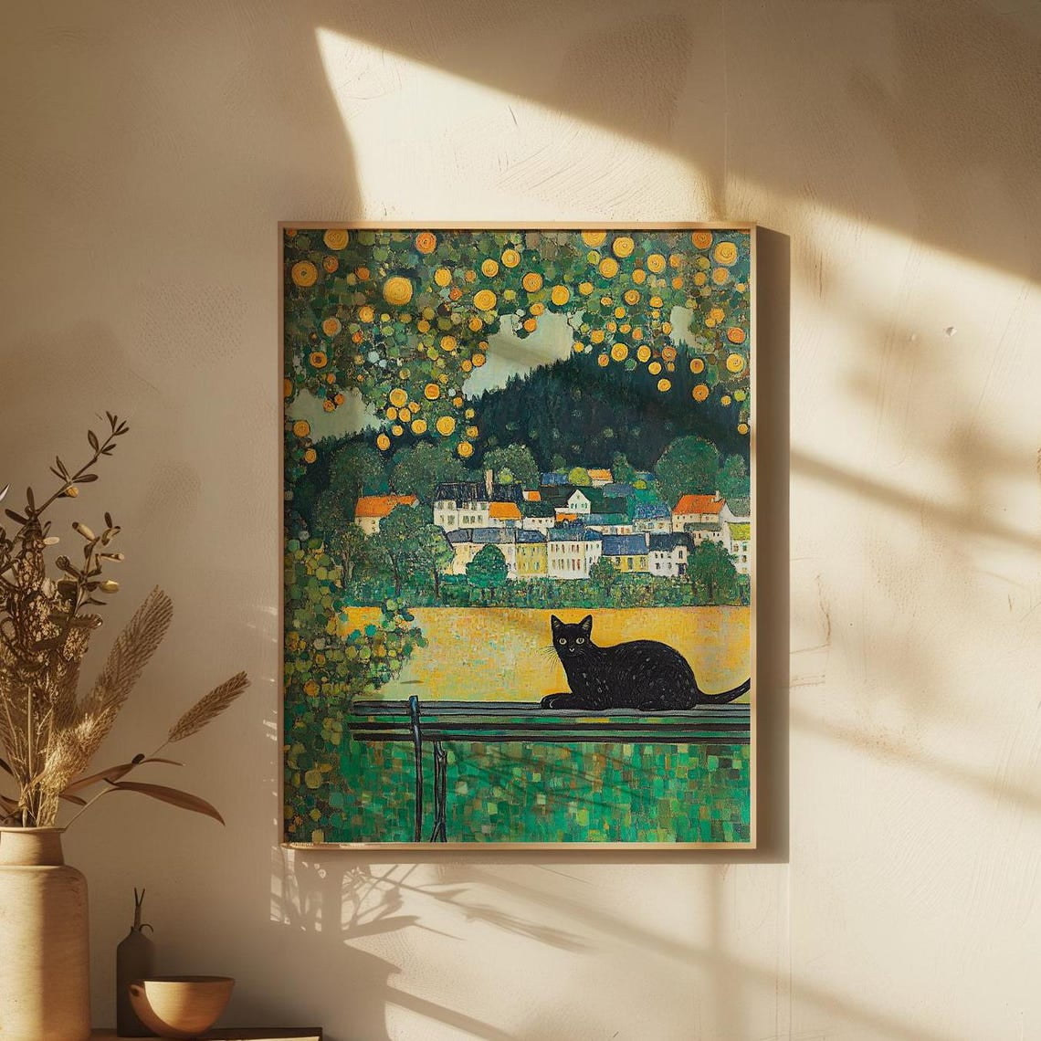 Gustav Klimt Garden Cat Art Print, Klimt Inspired Flowers Black Cat ...