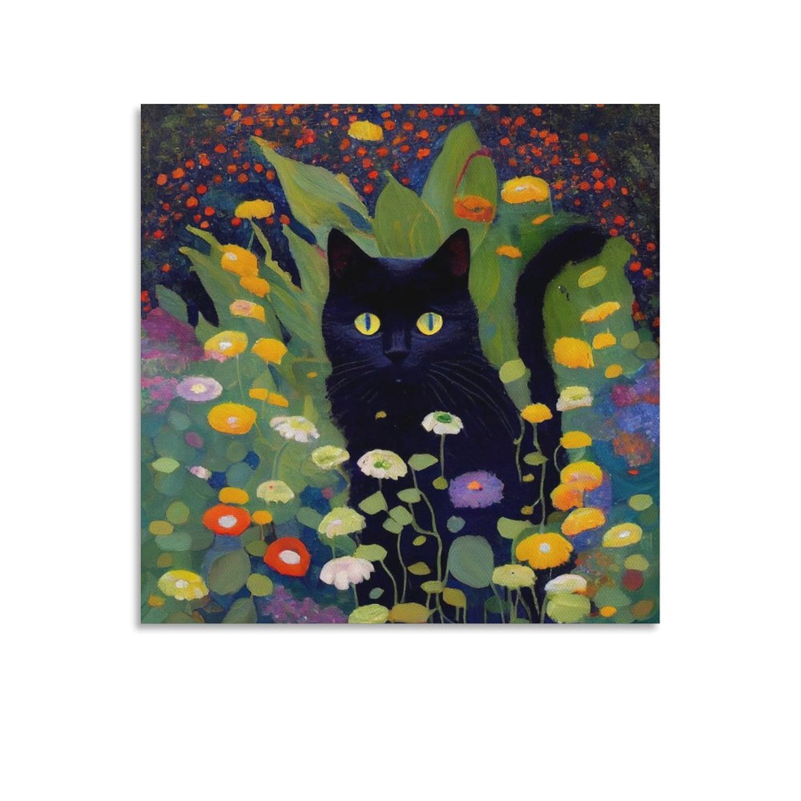 Gustav Klimt Garden Style Cat Wall Art - Funny Black Cat Art - Floral ...