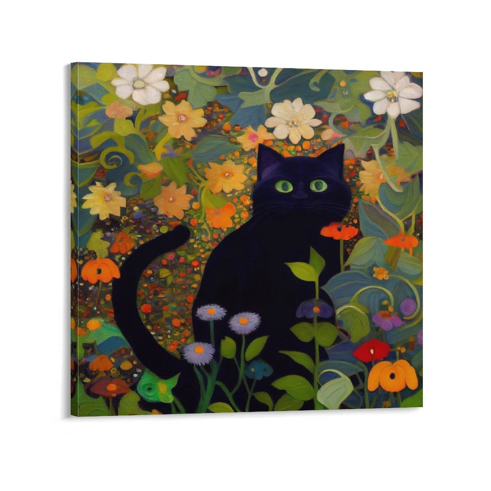 Gustav Klimt Garden Style Cat Wall Art - Funny Black Cat Art Gift ...