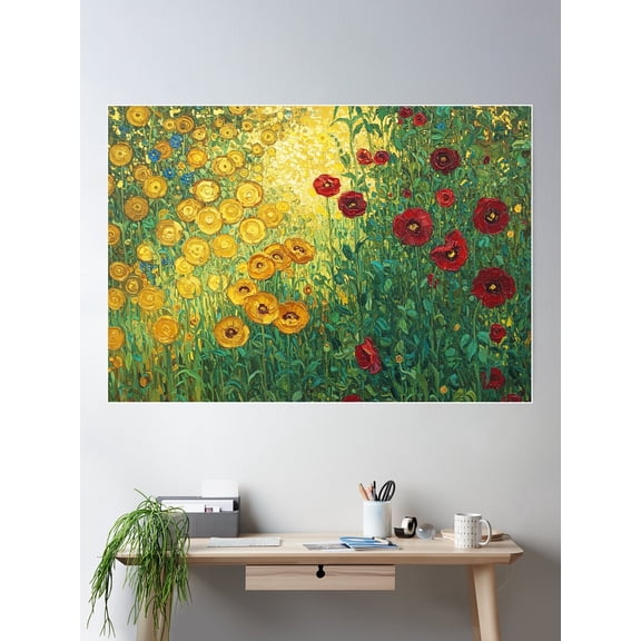 Gustav Klimt Gold Flower Garden Poster Wall Art, Modern Wall Decor For Living Room Bedroom, 12x18 UNFRAMED