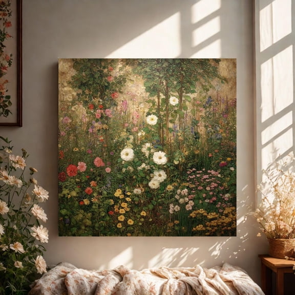 Gustav Klimt Inspired Floral Wall Art Print, Unframed Paper Poster 8x10in