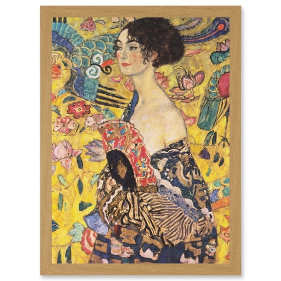 Gustav Klimt Lady With Fan Painting Artwork Framed Wall Art Print A4
