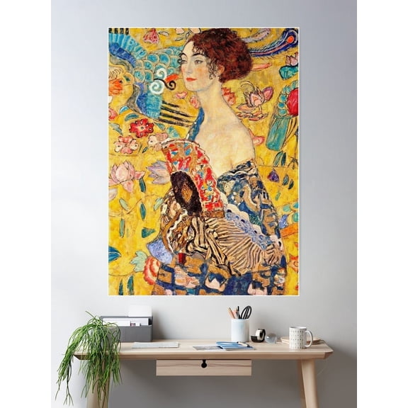 Gustav Klimt Lady With Fan Poster Wall Art, Modern Wall Decor For Living Room Bedroom, 8x12 UNFRAMED