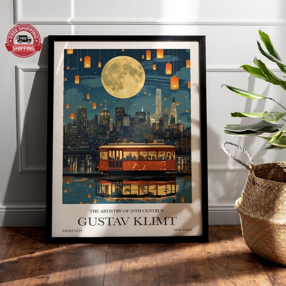 Gustav Klimt Moon Night New York Cityscape Decor, Unframed Poster