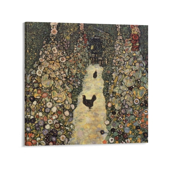 Gustav Klimt Painting Poster Garden Path With Chickens Canvas Wall Art Prints Poster Gifts Photo Picture Painting Posters Room Decor Home Decorative 28x28inch(70x70cm)