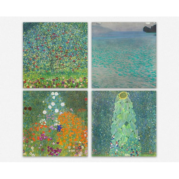 Gustav Klimt Paintings Set of 4 Square Wall Art Prints
