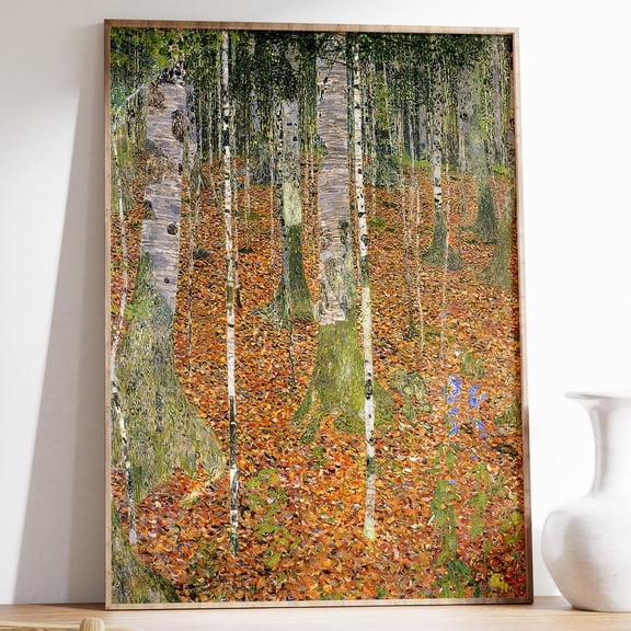 Gustav Klimt Poster, Farmhouse With Birch Trees, Wall Art Decor, Art Nouveau, Home Decor, Interior Design, Modern Art, Gift Idea, Wall Print UNFRAMED PAPER POSTER, Home Decor, Living Room Dercor