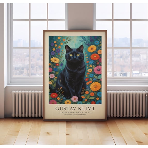 Gustav Klimt Print, Black Cat Wall Art Print, Klimt Museum Exhibition ...