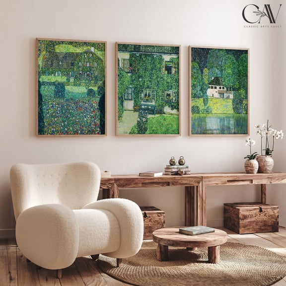 Gustav Klimt Summer Garden Vintage Nature Landscape Wedding Gift Wall Art Gallery Triptych Art Set 3