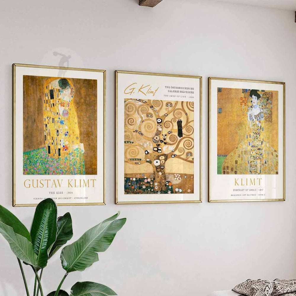 Gustav Klimt The Kiss Gold Art Nouveau Poster Set 3 Unframed Paper ...