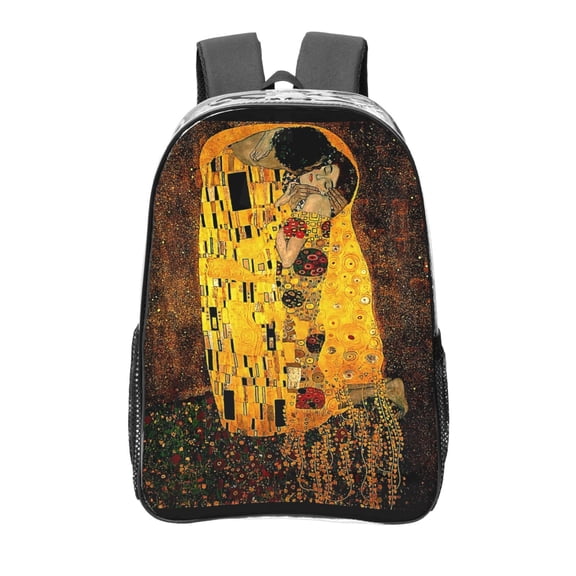 Gustav Klimt The Kiss Transparent Backpack Fashion Travel Backpack Laptop Backpack 16 Inch