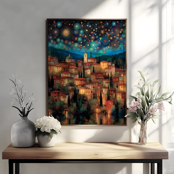 Gustav Klimt Village Night Rustic European Forest Edge V1, Unframed Poster