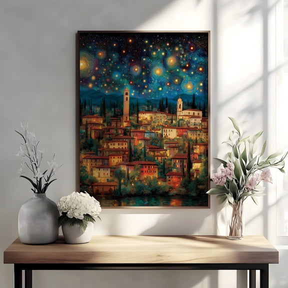Gustav Klimt Village Night Rustic European Forest Edge V2, Unframed Poster