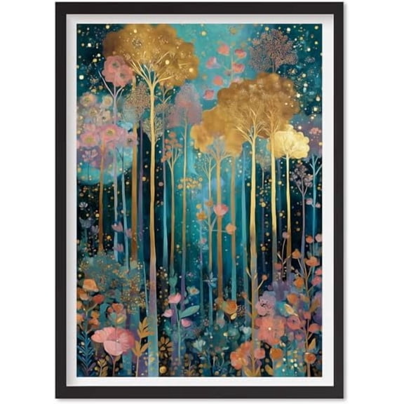 Gustav Klimt Wall Art, Gustav Klimt Poster, Gustav Klimt Inspired Magical Forest Art, Luxury Wall Art for Autumnal Home Decor & Coquette Room Styling