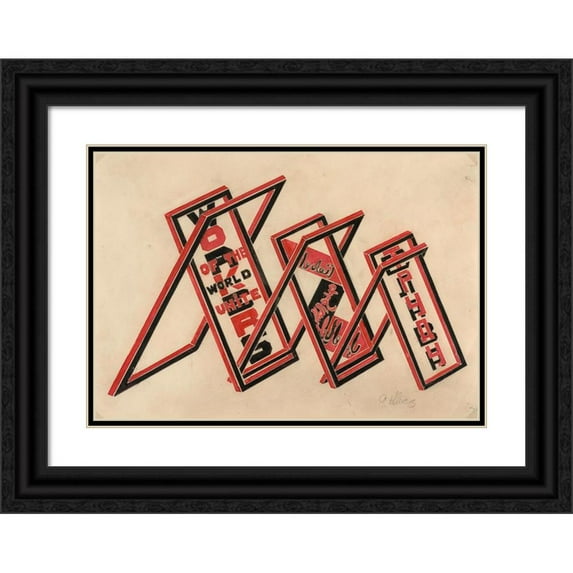Gustav Klutsis 24x18 Black Ornate Framed Double Matted Museum Art Print Titled: Propaganda Stand (Workers of the World Unite) (1922)