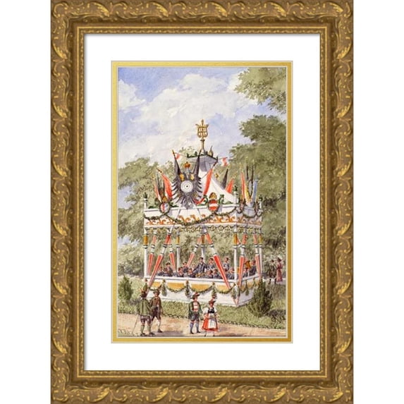 Gustav Korompay 12x18 Gold Ornate Wood Frame and Double Matted Museum Art Print Titled - The Music Pavilion of the Vienna Schutzenfest from 1898 (1898)