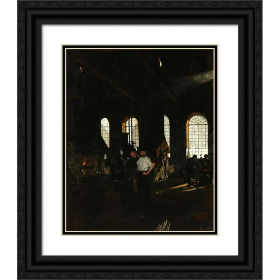 Gustav Vilhelm Blom 12x14 Black Ornate Wood Framed Double Matted Museum Art Print Titled: Blacksmith in the Workshop