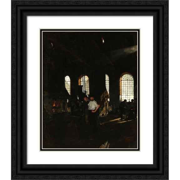 Gustav Vilhelm Blom 20x24 Black Ornate Framed Double Matted Museum Art Print Titled: Blacksmith in the Workshop