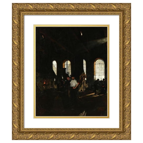 Gustav Vilhelm Blom 20x24 Gold Ornate Framed and Double Matted Museum Art Print Titled - Blacksmith in the Workshop